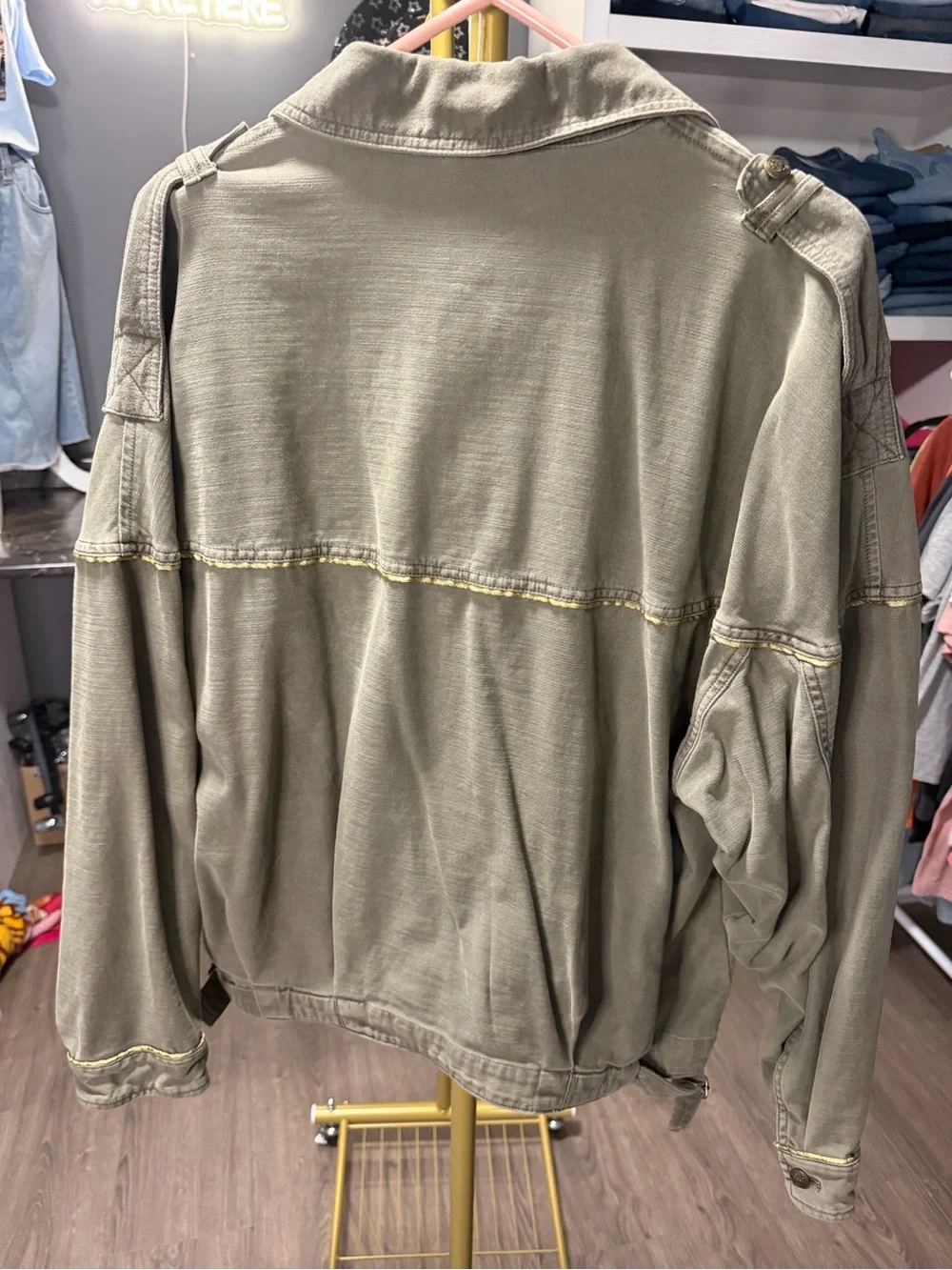 Free People Olive Green Utility Jacket with Oversized Pockets